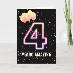 4th Birthday Balloons and Confetti Card