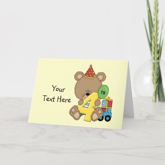 4th Birthday Bear Boy (customizable) Card (Front)