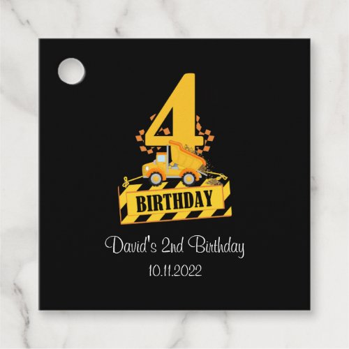 4th Birthday Black and Yellow Construction Truck   Favor Tags