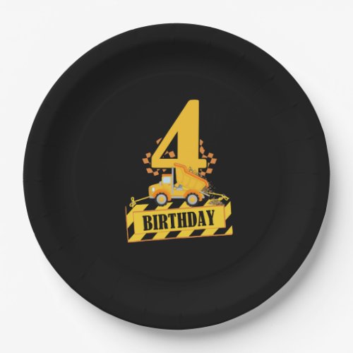 4th Birthday Black and Yellow Construction Truck   Paper Plates