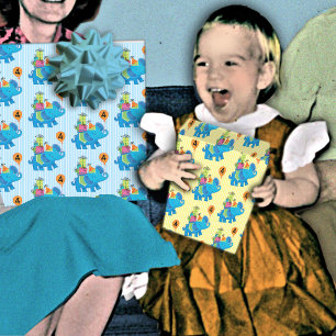 4th Birthday Blue Elephant Balloons Presents Kids Wrapping Paper Sheets