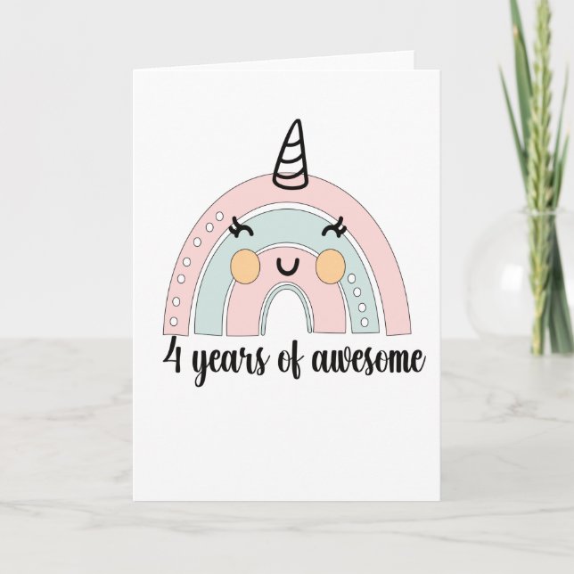 4th Birthday Boho Rainbow 4 Years Old Unicorn Card (Front)