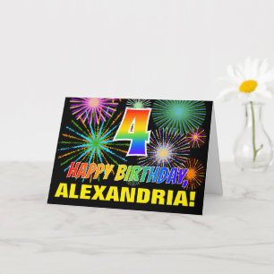 4th Birthday: Bold, Fun, Fireworks, Rainbow 4 Card
