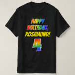 [ Thumbnail: 4th Birthday — Bold, Fun, Rainbow 4, Custom Name T-Shirt ]