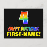 [ Thumbnail: 4th Birthday: Bold, Fun, Simple, Rainbow 4 Postcard ]