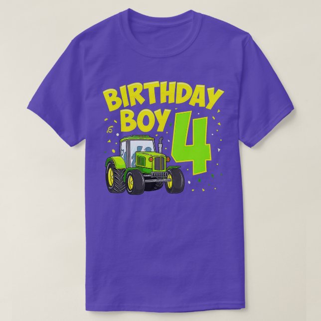 4th Birthday Boy 4 Year Old Farm ruck ractor Party T-Shirt (Design Front)