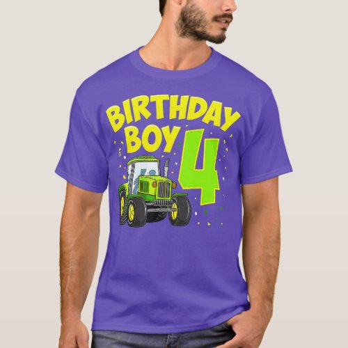 4th Birthday Boy 4 Year Old Farm ruck ractor Party T_Shirt