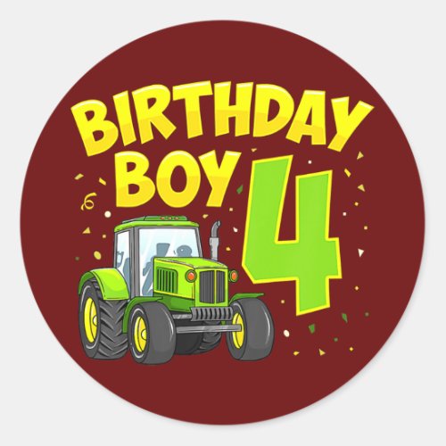 4th Birthday Boy 4 Year Old Farm Truck Tractor Classic Round Sticker