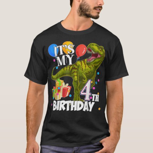 4th Birthday Boy 4 Years Old Dinosaur Saurus T Rex T_Shirt