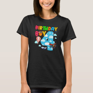 4th Birthday Boy Airplane Pilot 4 Years Old Helico T-Shirt