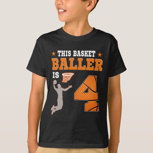 4th Birthday Boy Basketball 4 Year Old Theme Party T_Shirt