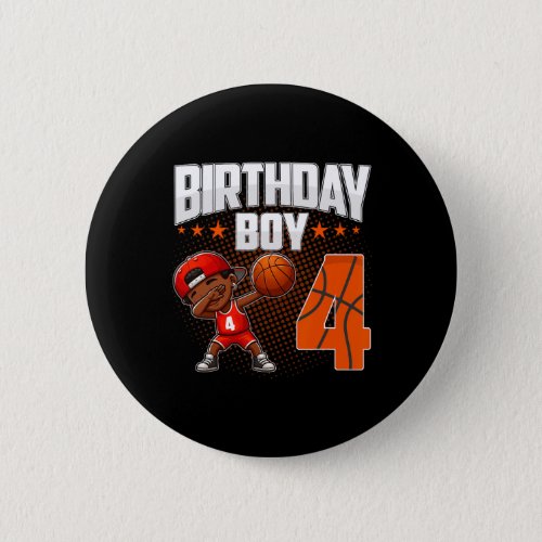 4th Birthday Boy Basketball Dabbing 4 Years Old Af Button