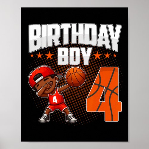 4th Birthday Boy Basketball Dabbing 4 Years Old Af Poster