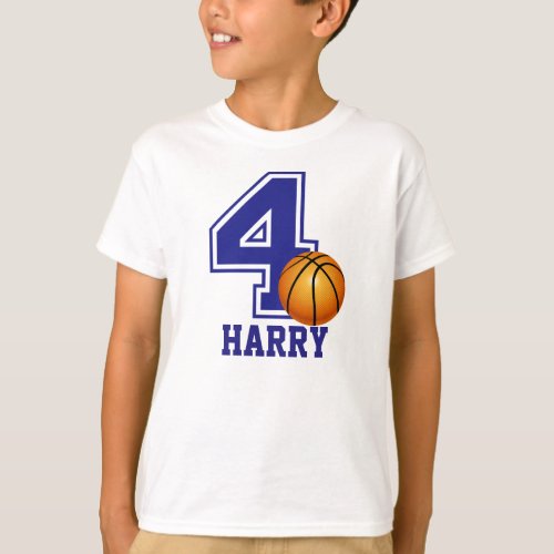4th Birthday boy basketball personalized T_Shirt