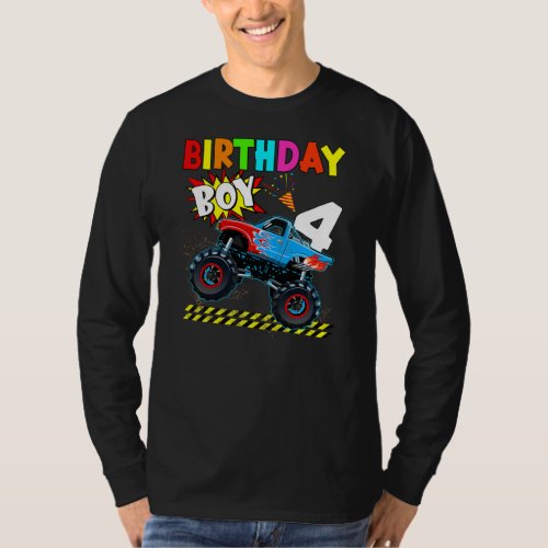 4th Birthday Boy Blaze 4 Year Old Monster Truck T_Shirt