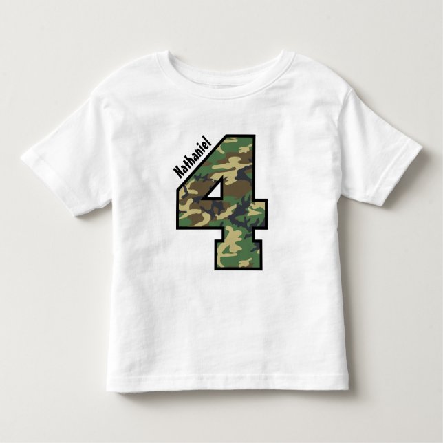 4th Birthday Boy Camo Four Year Custom Name V007D Toddler T-shirt (Front)
