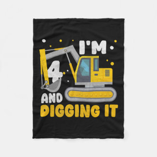 4th Birthday Boy Digger Boy Construction Happy 4 Y Fleece Blanket