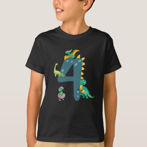 4th birthday boy Dinosaur Trex Dino 4 years old T_Shirt