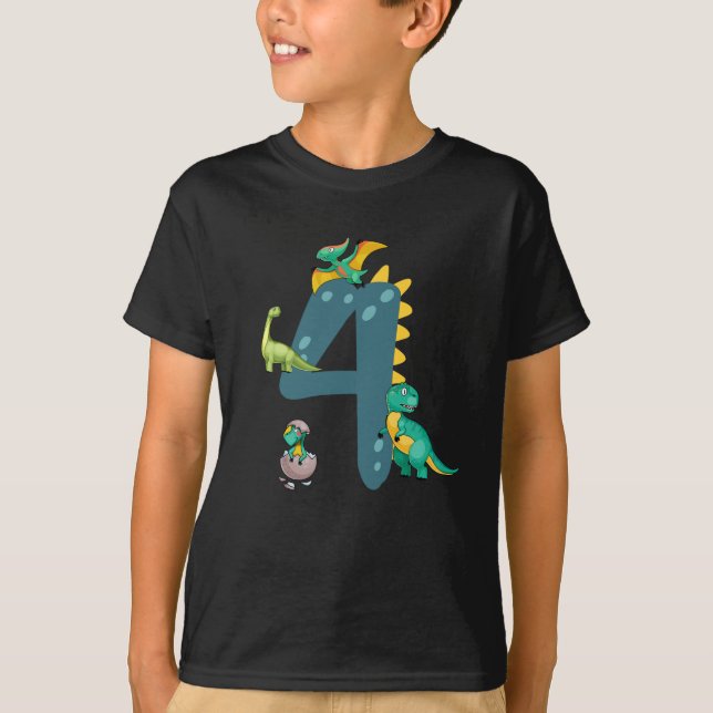 4th birthday boy Dinosaur Trex Dino 4 years old T-Shirt (Front)