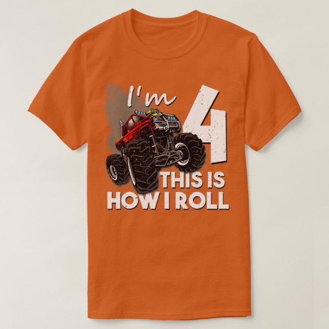 4th Birthday  Boy Monster Truck 4 Years Old Gift  T-Shirt (Design Front)