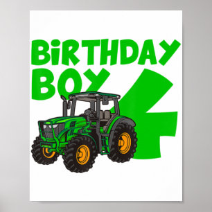 4th Birthday Boy Tractor Farm 4 Year Old Birthday Poster