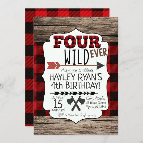 4th Birthday Boys Forever Wild Lumberjack Theme Invitation