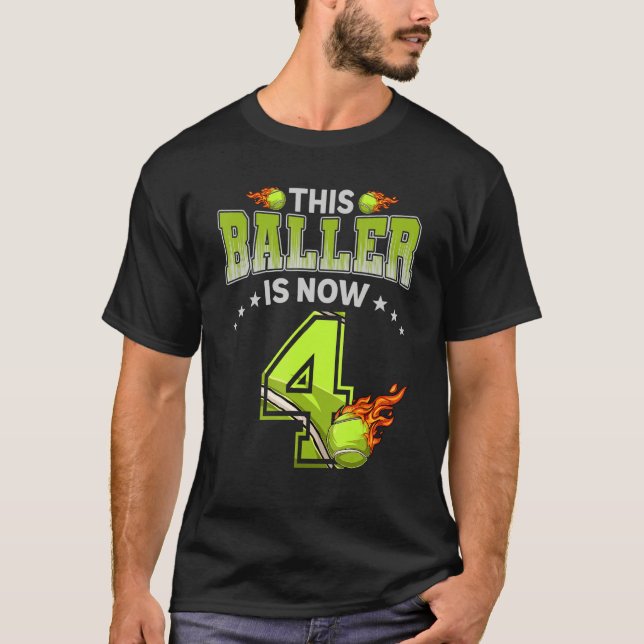 4th Birthday Boys Tennis Player 4 Years Old Kids B T-Shirt (Front)