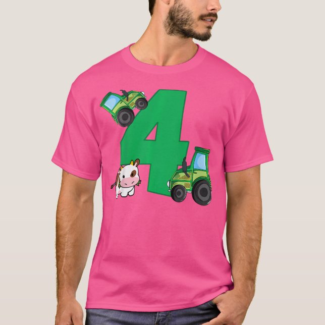 4Th Birthday Boys Tractor Farmer 4 Years Birthday T-Shirt (Front)