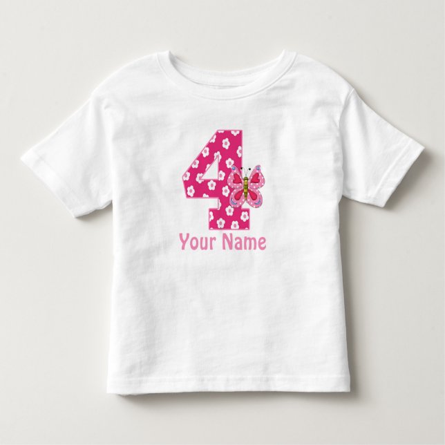 4th Birthday Butterfly Girls Personalized Shirt (Front)