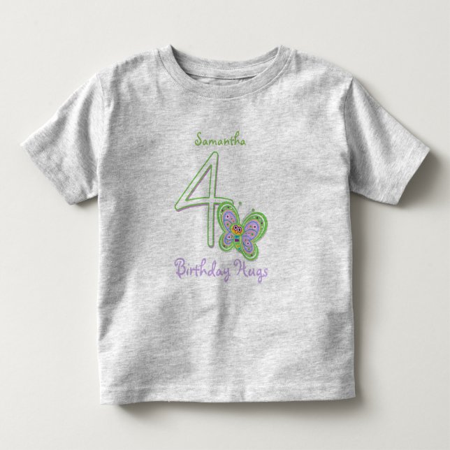 4th Birthday Butterfly Hugs Custom Name Toddler T-shirt (Front)