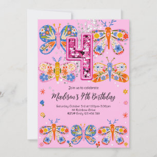 4th Birthday Butterfly Invitation