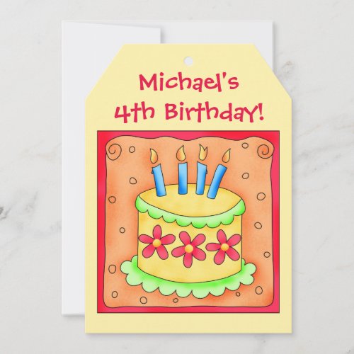 4th Birthday Cake Art Personalized Invitation
