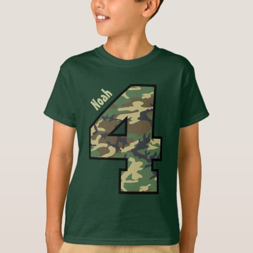 4th Birthday Camouflage Four Year Custom Name V01Y T_Shirt