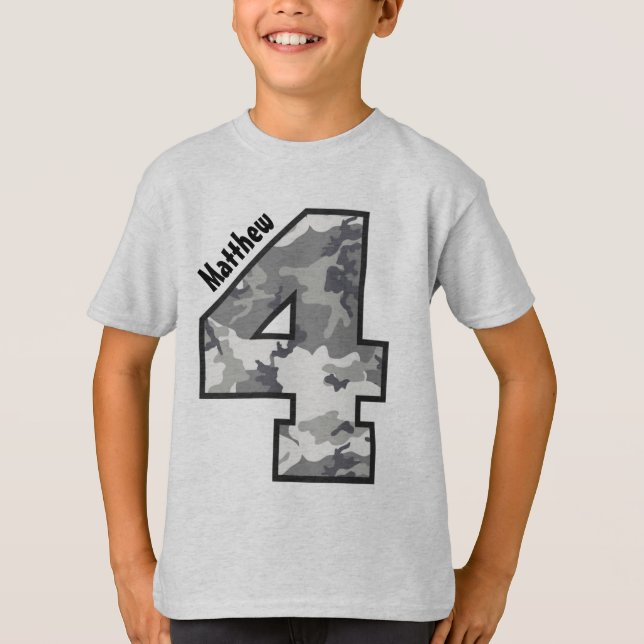 4th Birthday Camouflage Four Year Custom Name V01Z T-Shirt (Front)