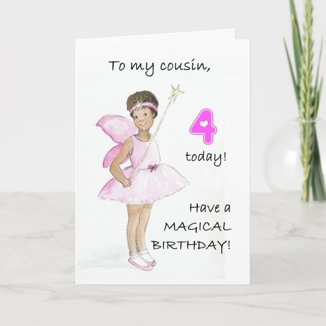 4th Birthday Card for a Cousin - Black Fairy (Front)