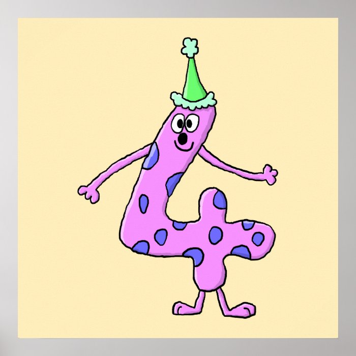 4th Birthday Cartoon Character. Posters