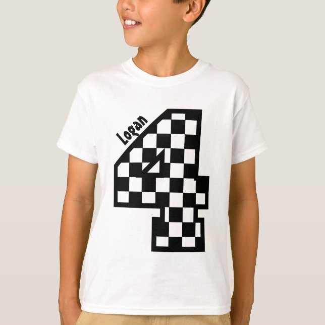 4th Birthday Checkered Four Year Custom Name V01B T-Shirt (Front)