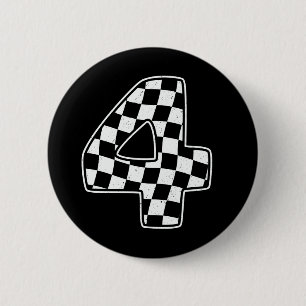4th Birthday Checkered Number 4 Car Racing Flag  Button