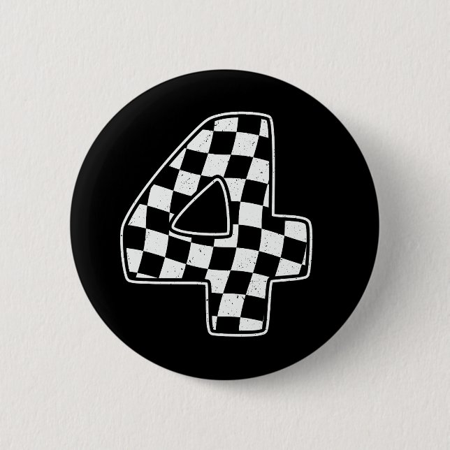 4th Birthday Checkered Number 4 Car Racing Flag  Button (Front)