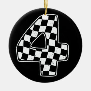 4th Birthday Checkered Number 4 Car Racing Flag Ceramic Ornament