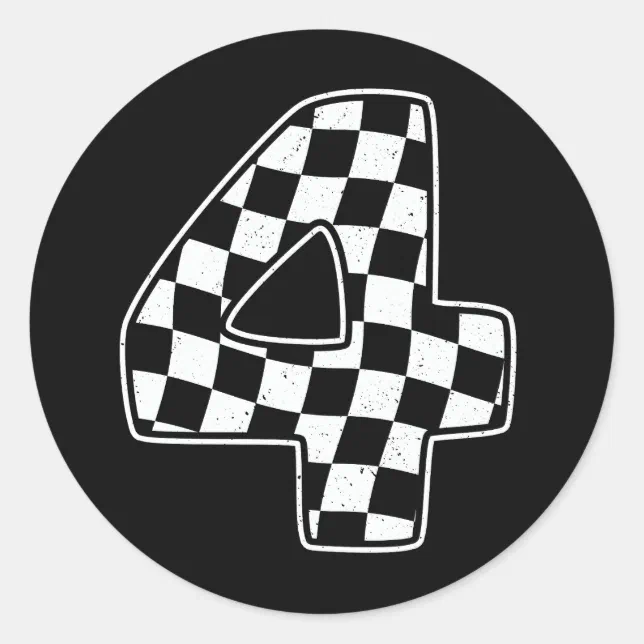 4th Number Sticker 4th Birthday Checkered Number 4 Car Racing Flag Classic Round Sticker ...