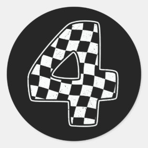 4th Birthday Checkered Number 4 Car Racing Flag Classic Round Sticker