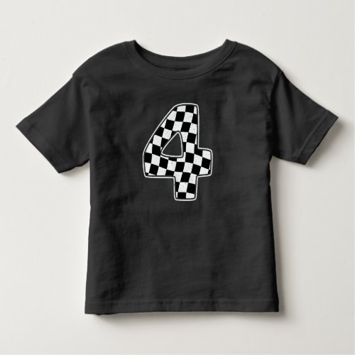4th Birthday Checkered Number 4 Car Racing Flag  Toddler T_shirt