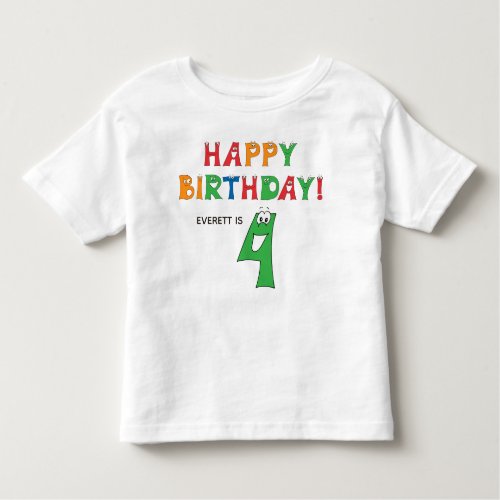 4th Birthday Colorful Alphabet with First Name Toddler T_shirt