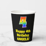 [ Thumbnail: 4th Birthday: Colorful, Fun, Exciting, Rainbow 4 Paper Cups ]