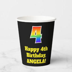 4th Birthday: Colorful, Fun, Exciting, Rainbow 4 Paper Cups