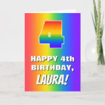 [ Thumbnail: 4th Birthday: Colorful, Fun Rainbow Pattern # 4 Card ]