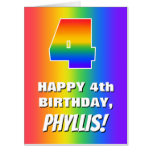 [ Thumbnail: 4th Birthday: Colorful, Fun Rainbow Pattern # 4 Card ]