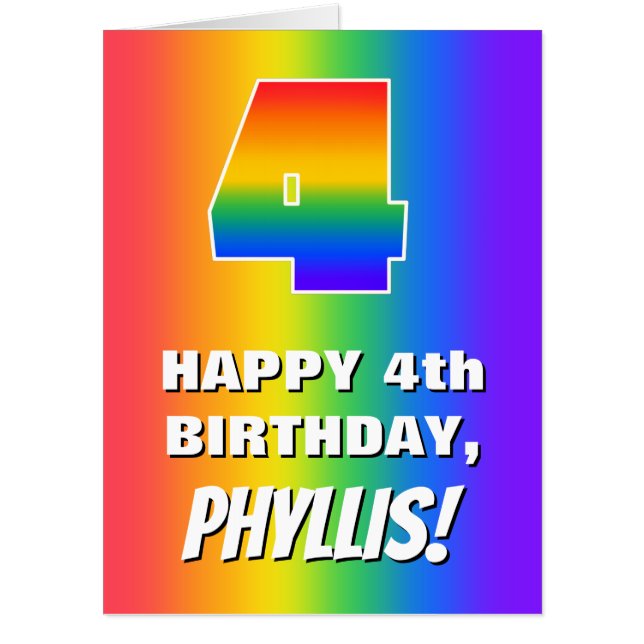 4th Birthday: Colorful, Fun Rainbow Pattern # 4 Card (Front)