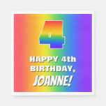 [ Thumbnail: 4th Birthday: Colorful, Fun Rainbow Pattern # 4 Napkins ]